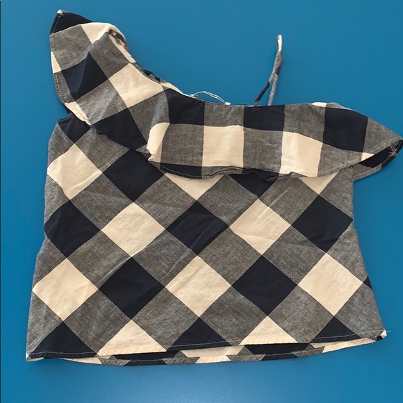 Zara Gingham Plaid Ruffle One Shoulder Tank Top S - Picture 5 of 5